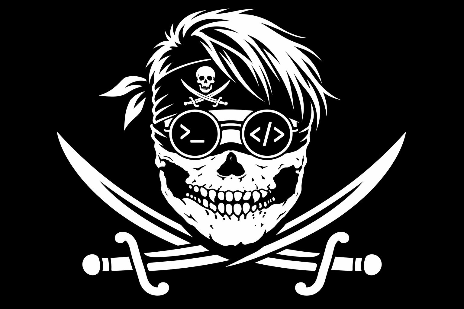 White-hat pirate skull flag